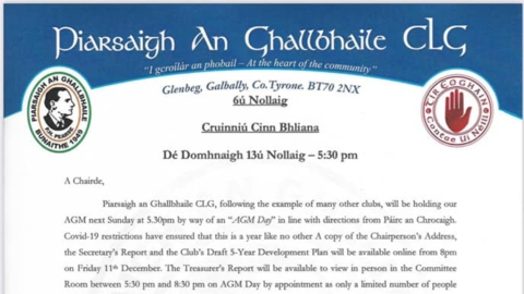 Piarsaigh An Ghallbhaile Notes: Week Beginning 7th Of December 2020
