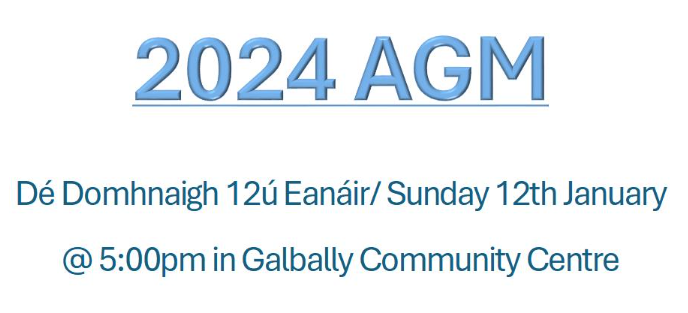 AGM on Sunday 12th of January at 5pm in the Centre